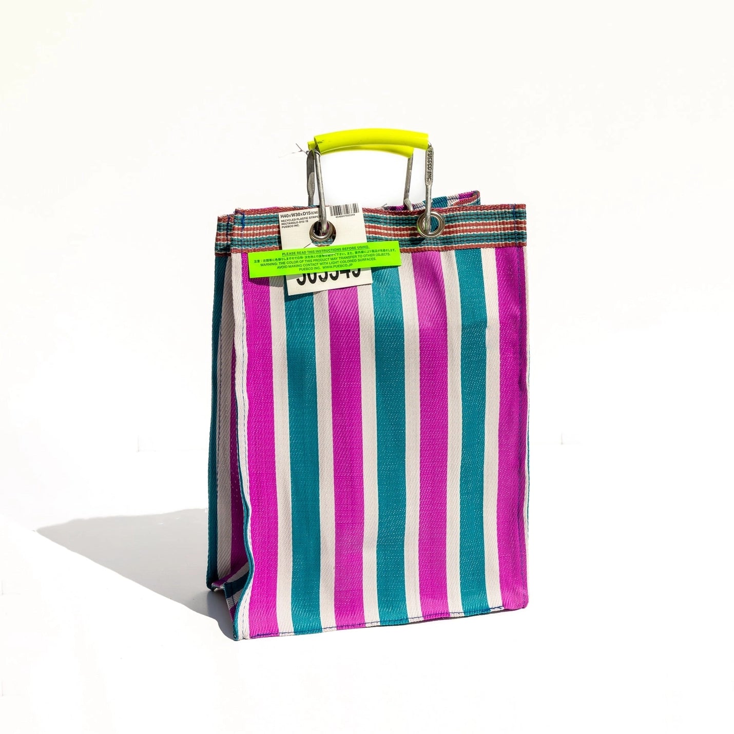 Retro Recycled Stripe Market Bag- Tall (Pink and Blue)