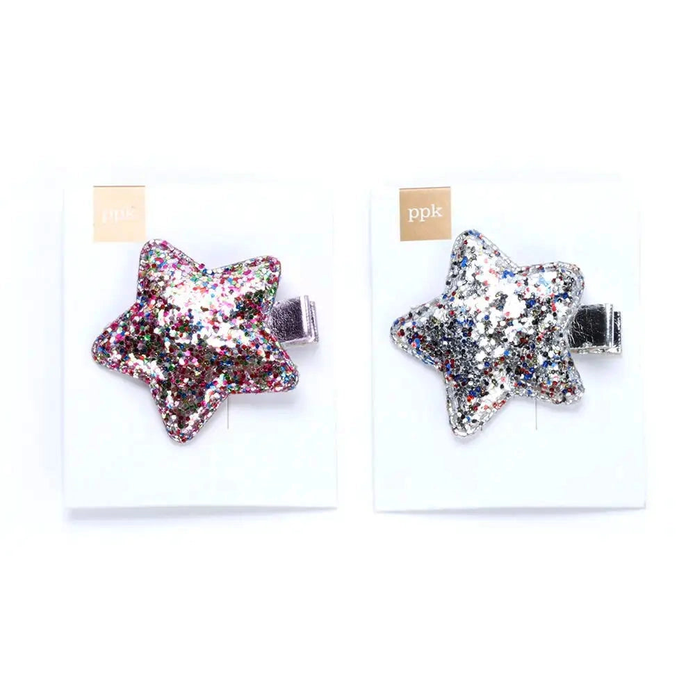 Glitter Star Hair Clip Set of 2 (Pink and Silver)