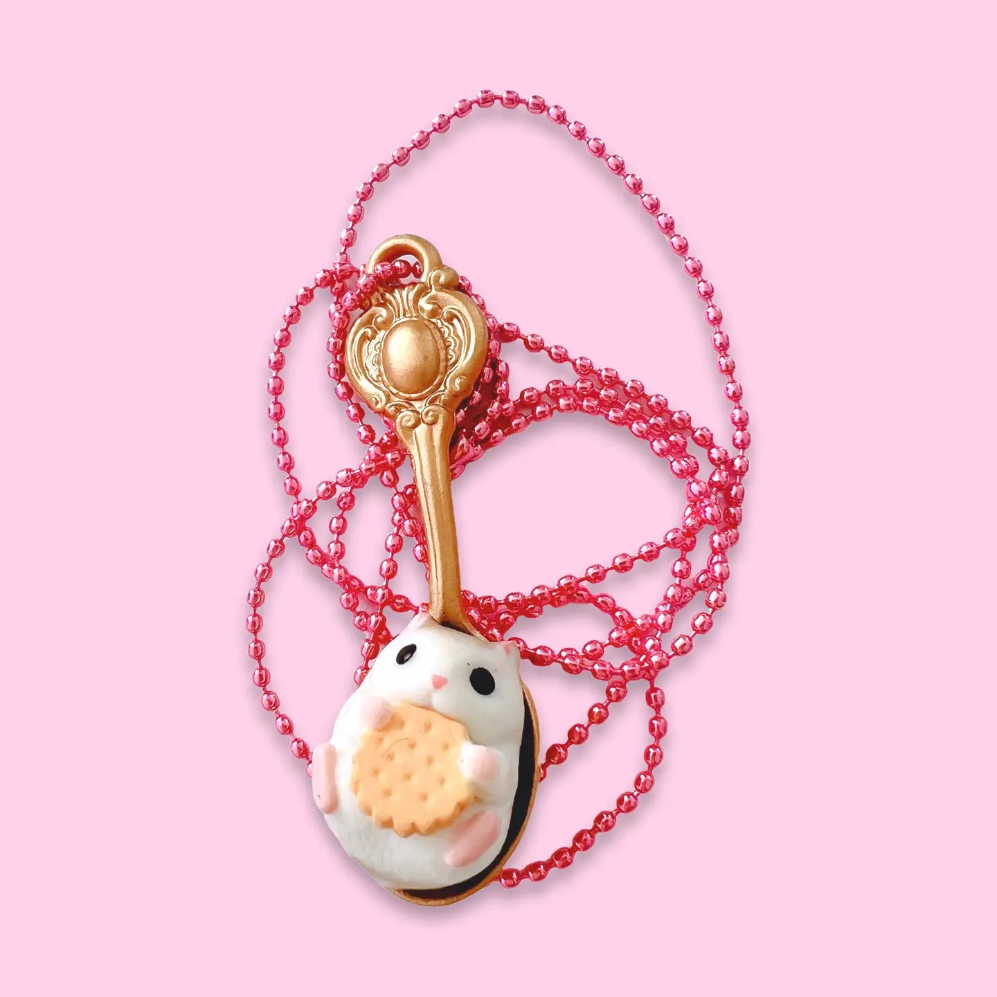 Pop Cutie Hamster Spoon Necklace - Biscuit Cookie