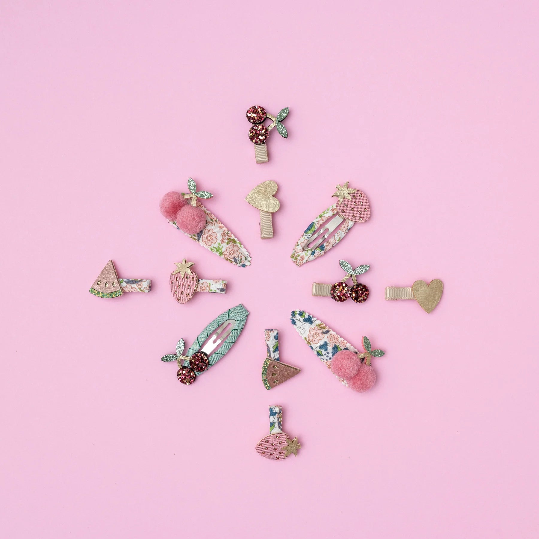 Floral Pom Pom Cherries Clips