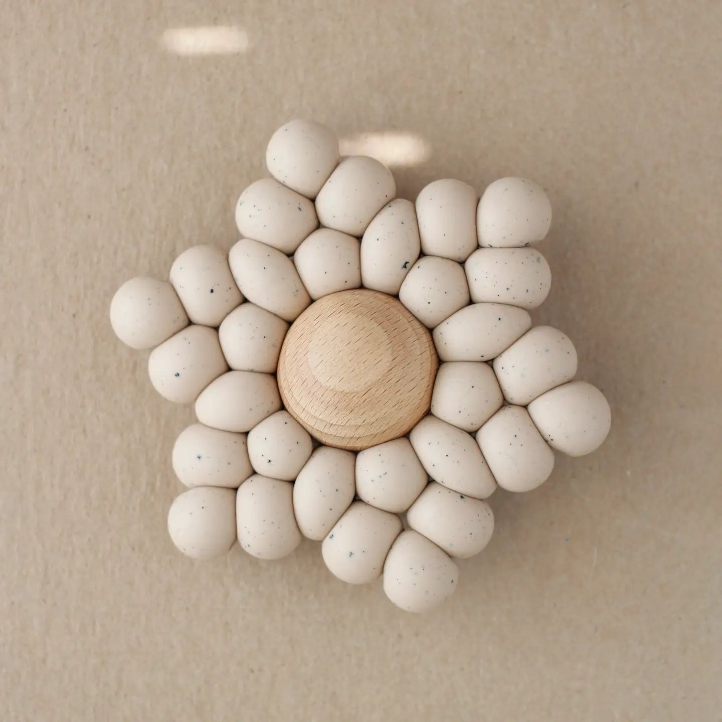 Beaded Silicone and Wood Teether- Star Cream Speckled