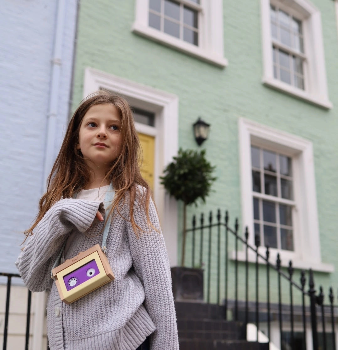 NEW Wooden Mini Tape Recorder - Yellow/Purple