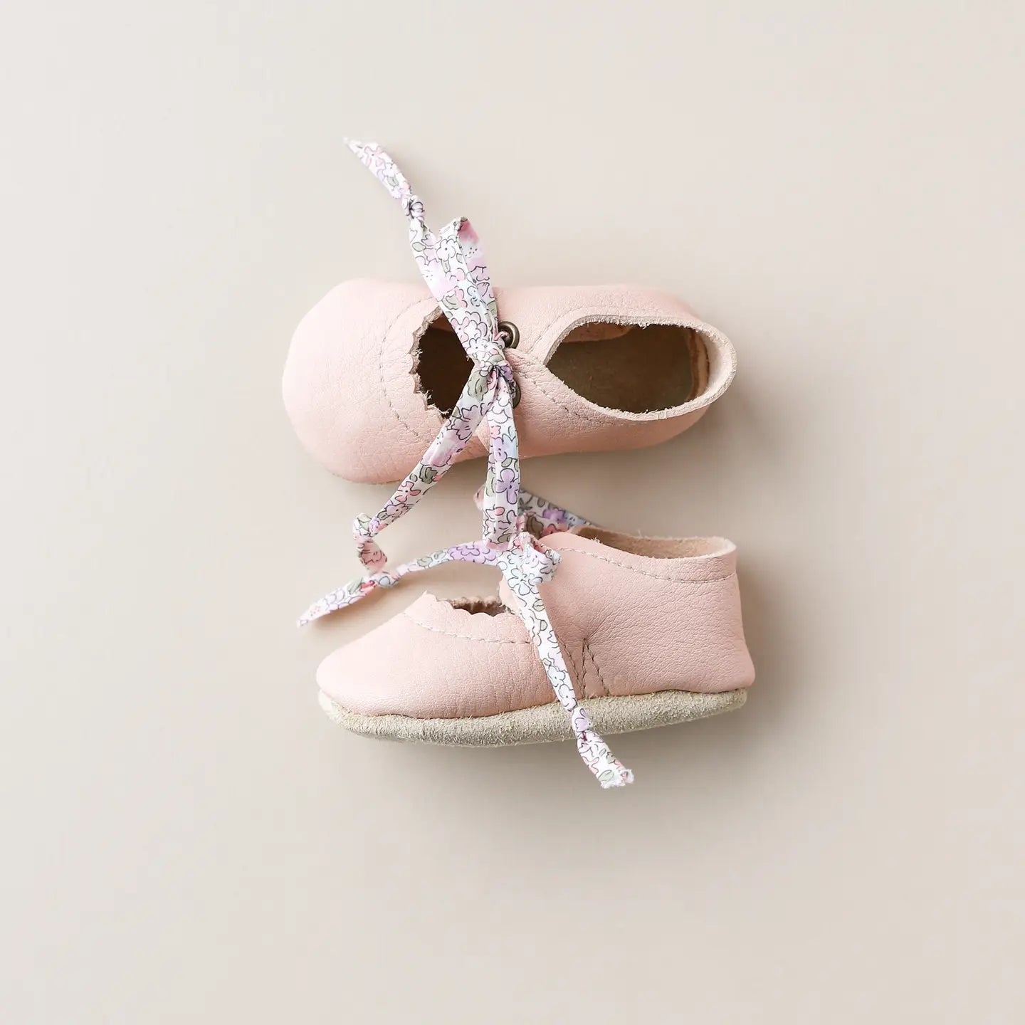Tie Baby Mary Janes in Blush