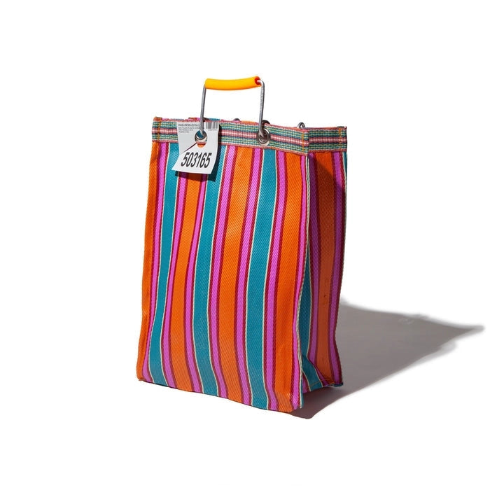 Retro Recycled Stripe Market Bag- Tall (Orange and Pink)