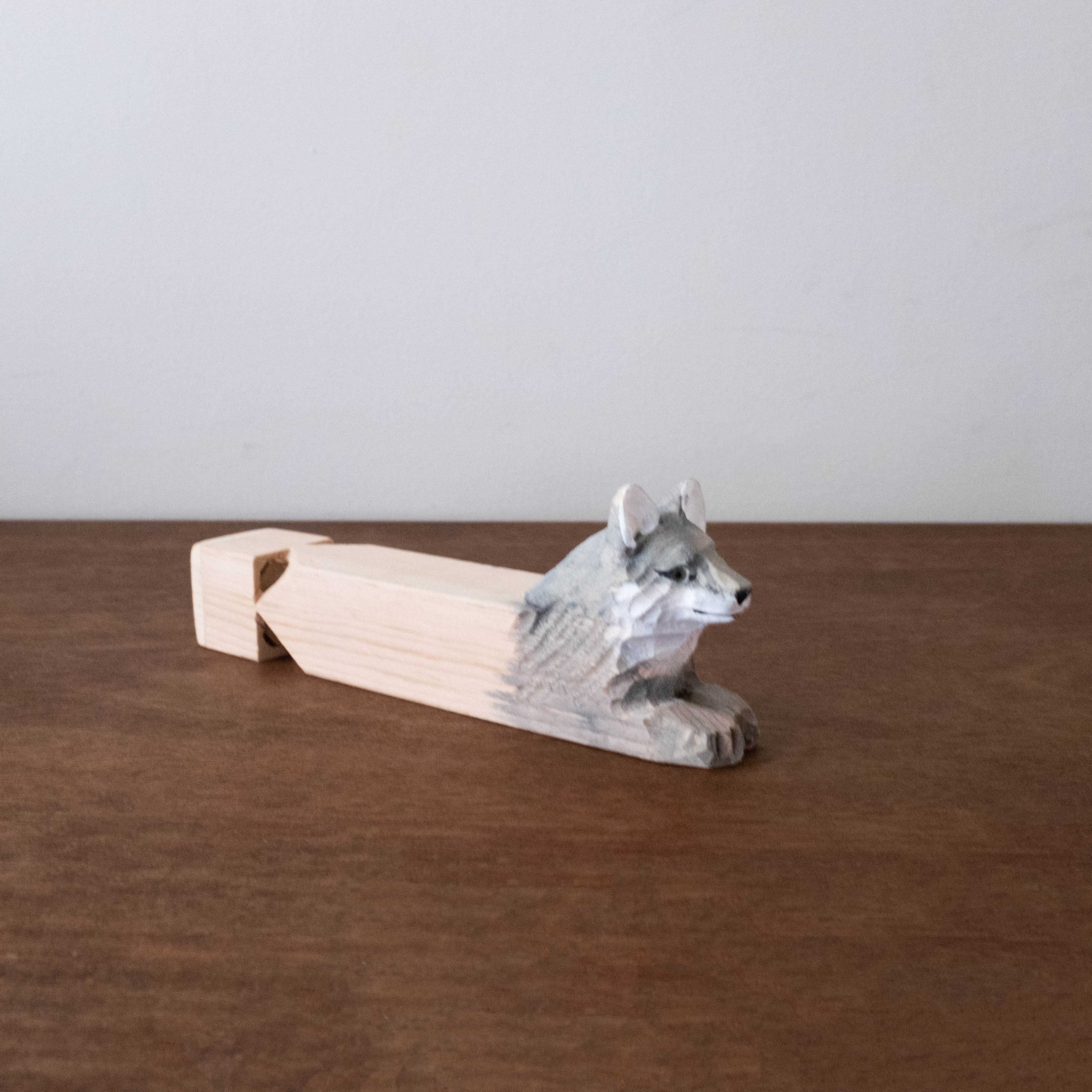 Wooden Hand Carved Animal Train Whistle- Wolf