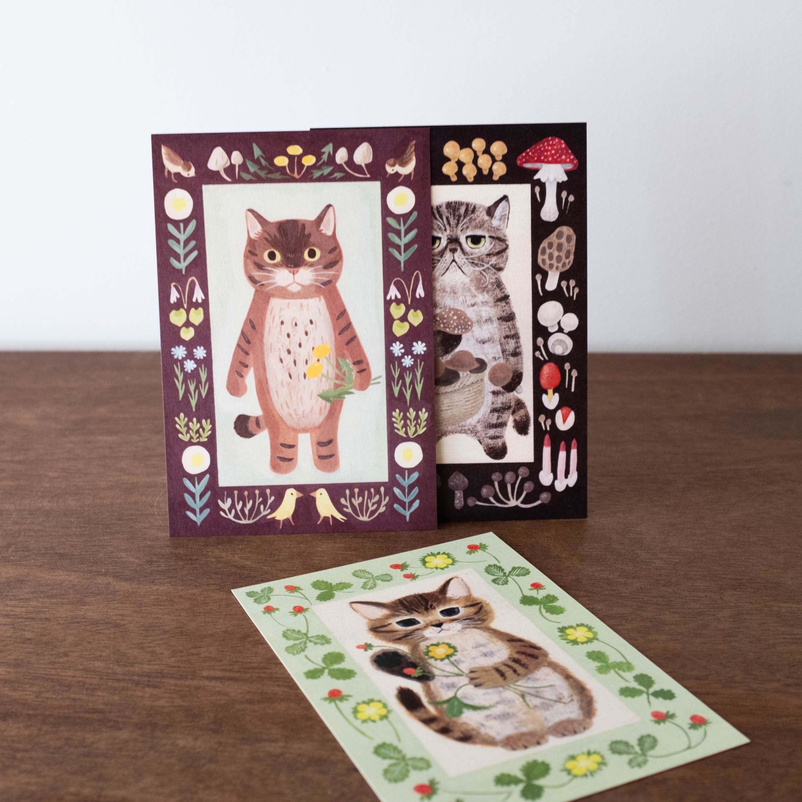 NEW Japanese Watercolor Illustration Postcard- Clover Kitty