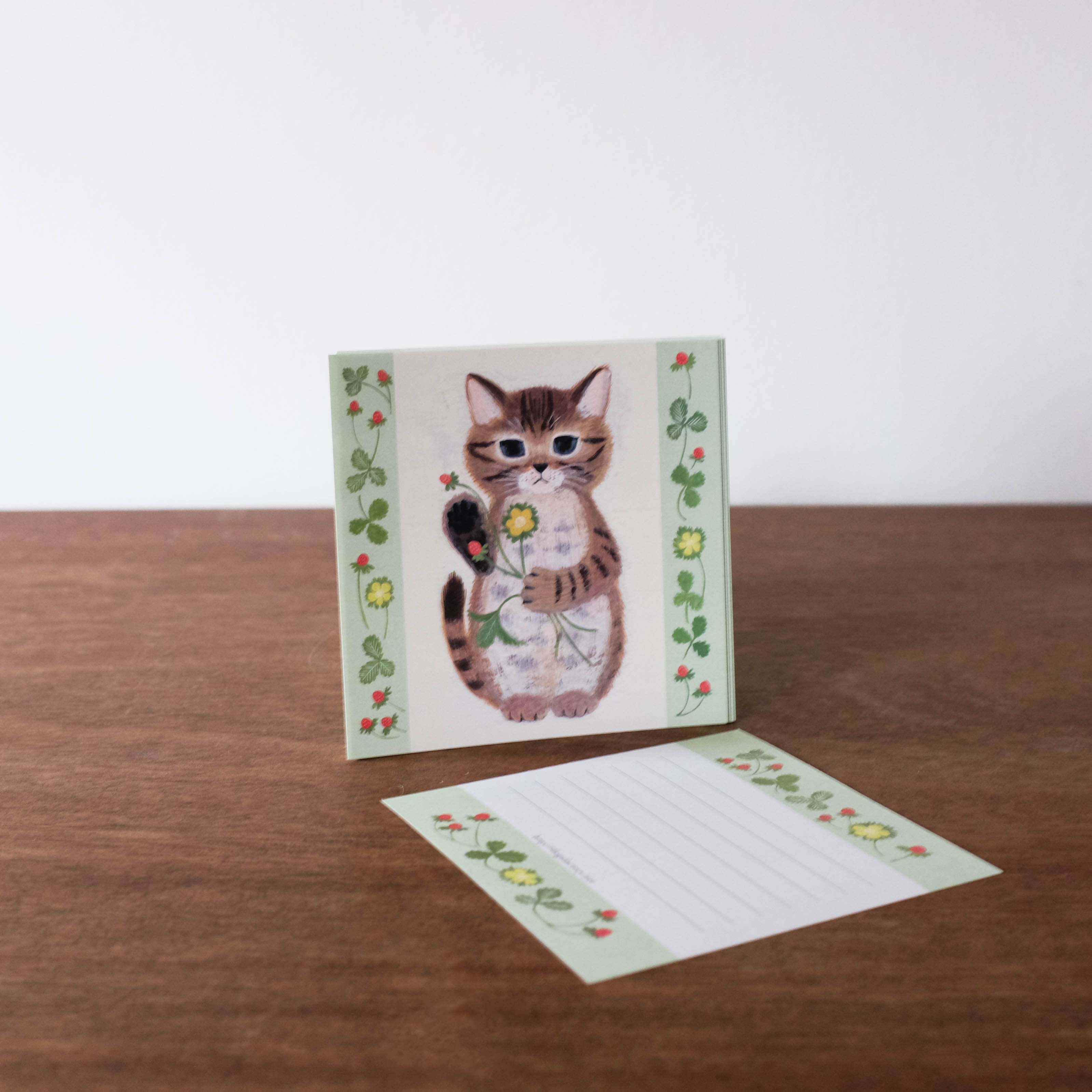 NEW Japanese Watercolor Illustration Memo Pad- Clover Kitty