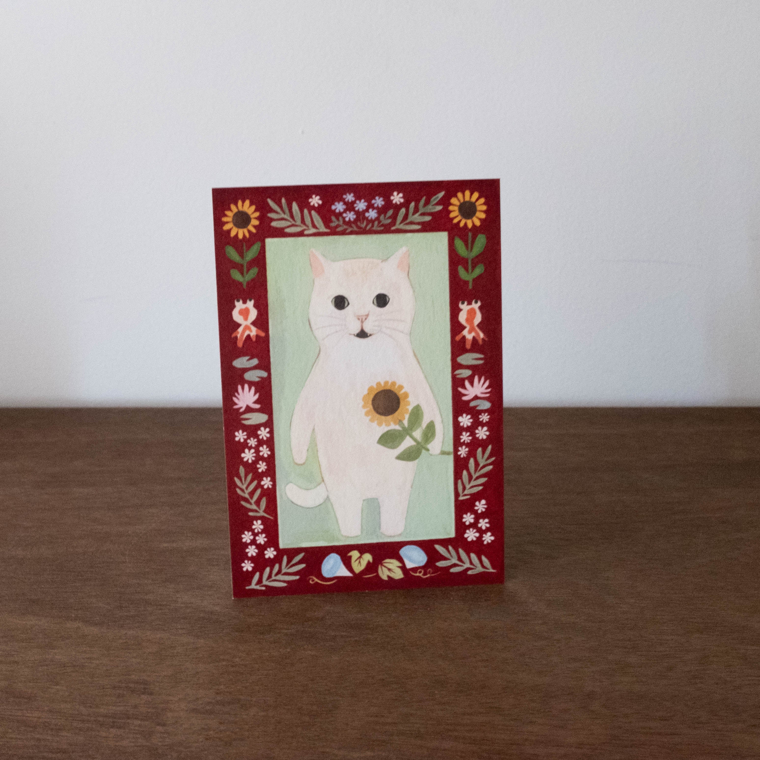 NEW Japanese Watercolor Illustration Postcard- White Kitty