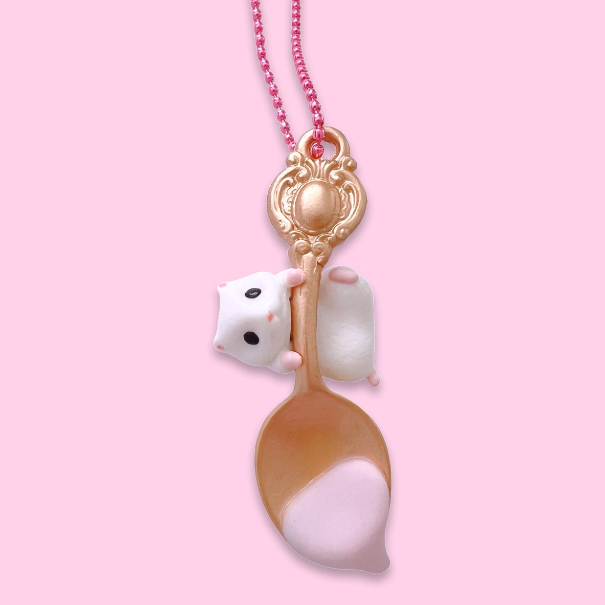 Pop Cutie Hamster Spoon Necklace - Pink Choco