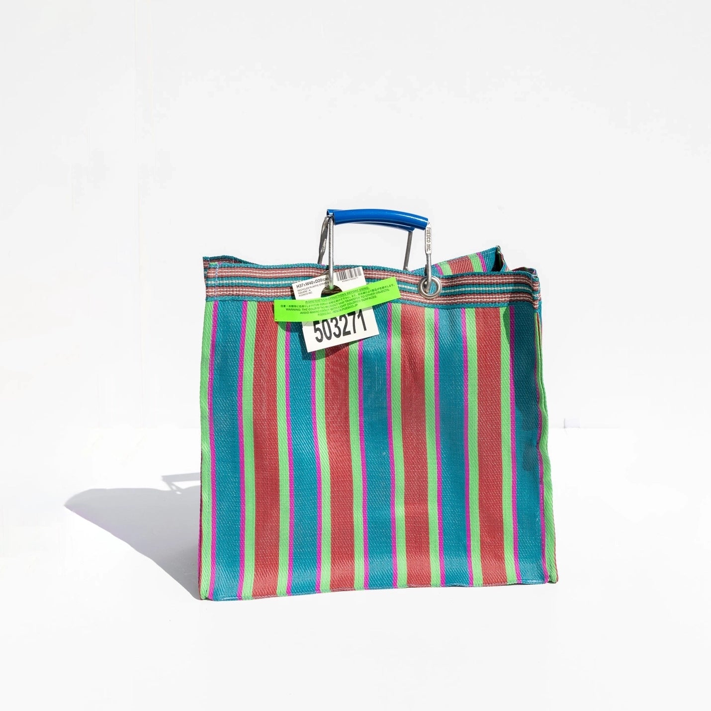 Retro Recycled Stripe Market Bag- Square (Red and Blue)