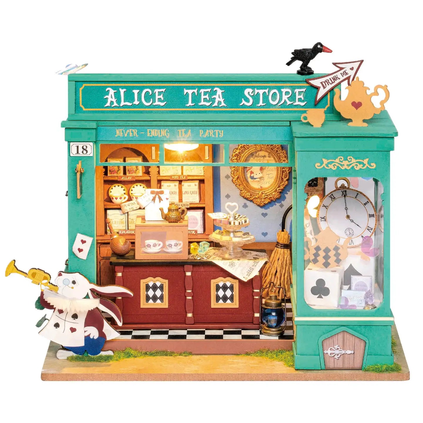 DIY Wooden Miniature House Kit: Alice's Tea Store