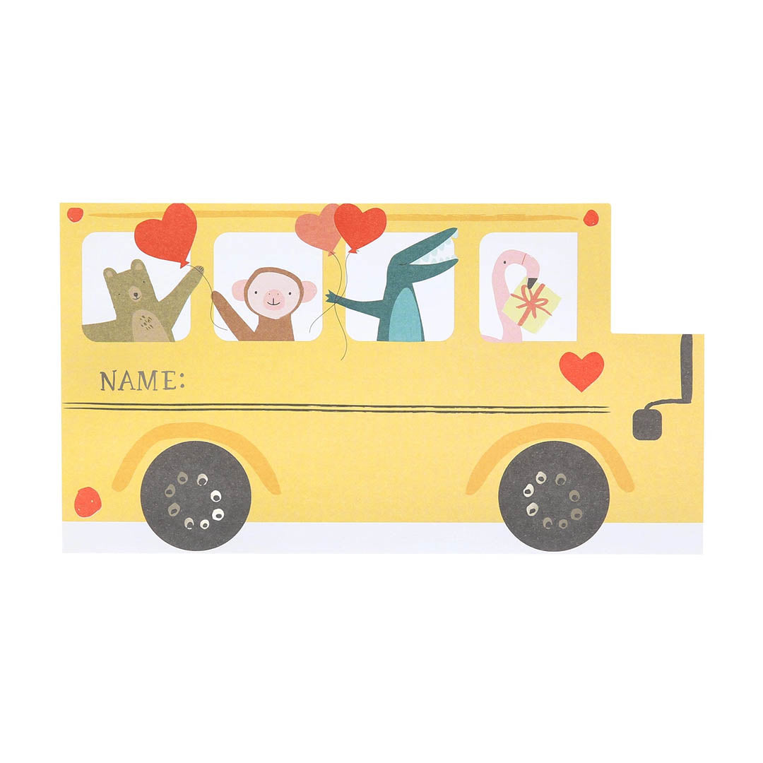School Bus Valentine's Cards & Bracelets Set