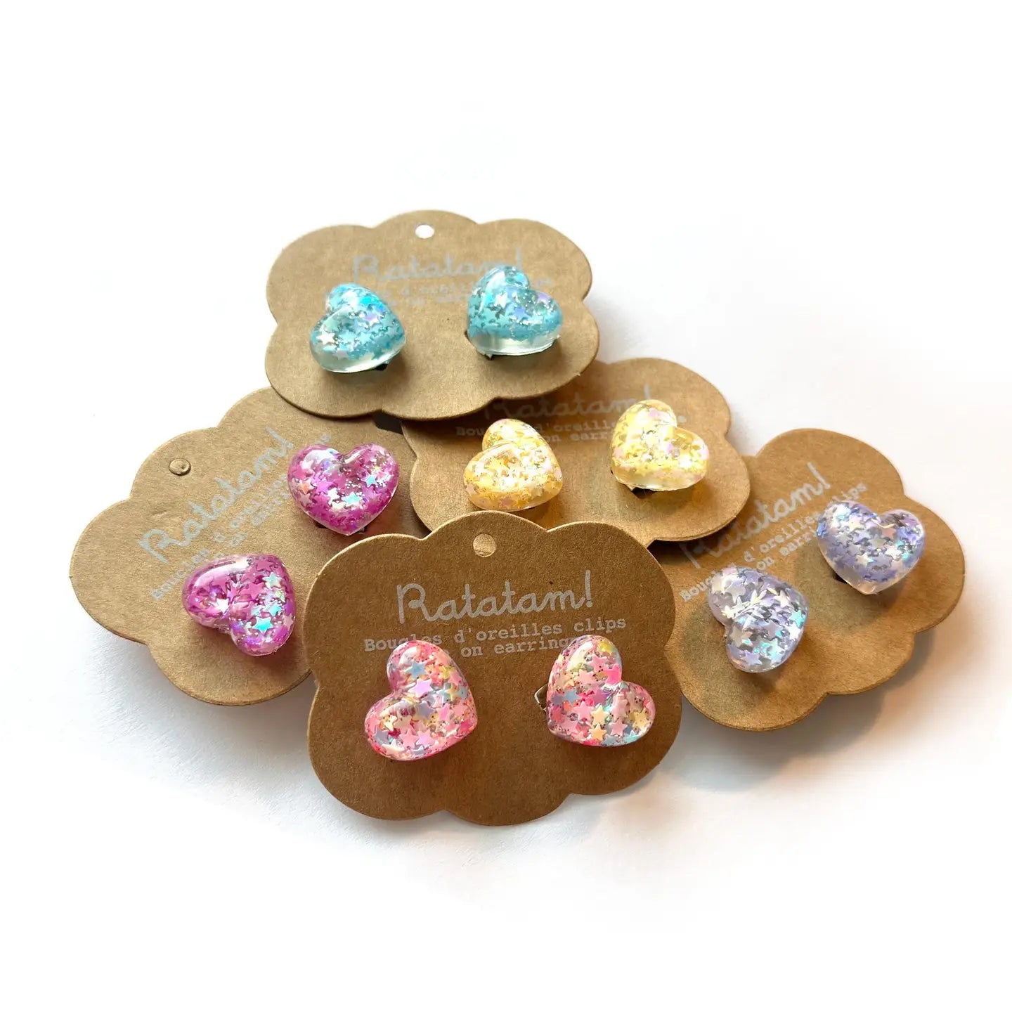 Heart Glitter Clip on Earrings- Assorted Colors