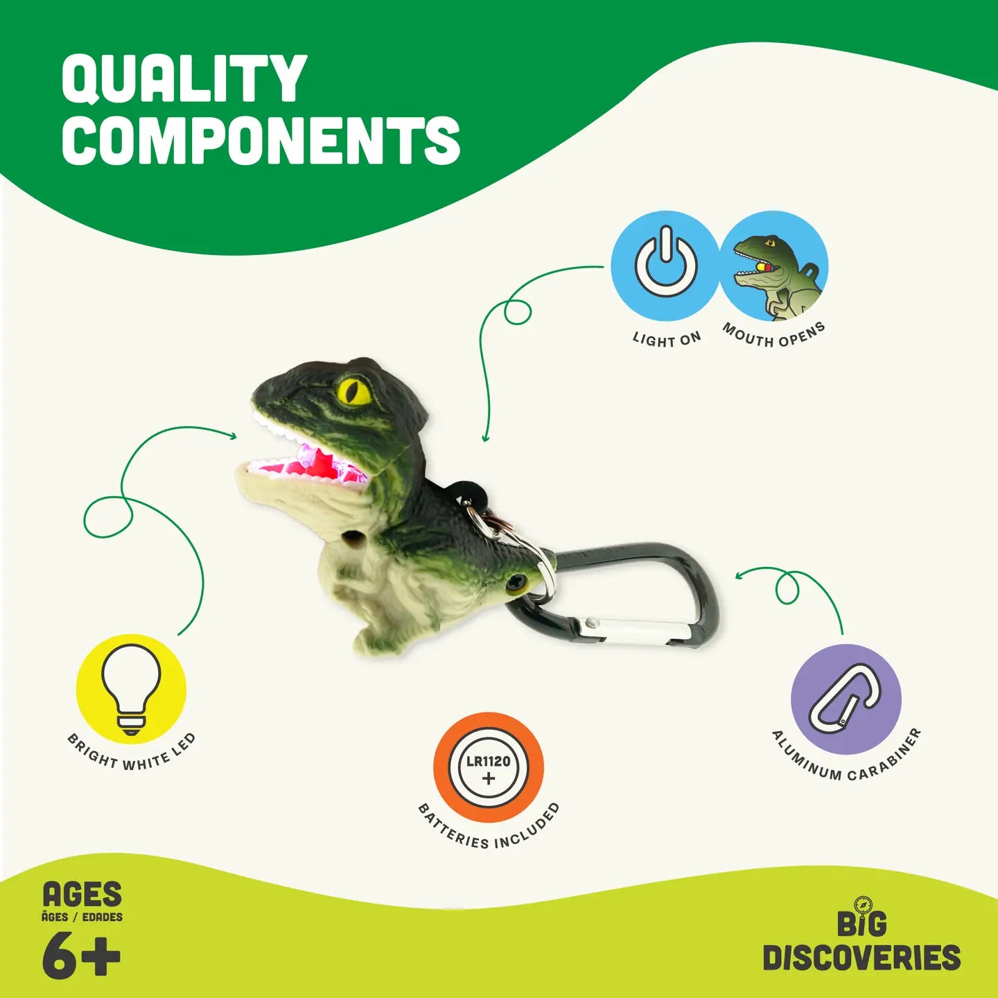 Lifelight Animal Carabiner Flashlight - Green T-Rex