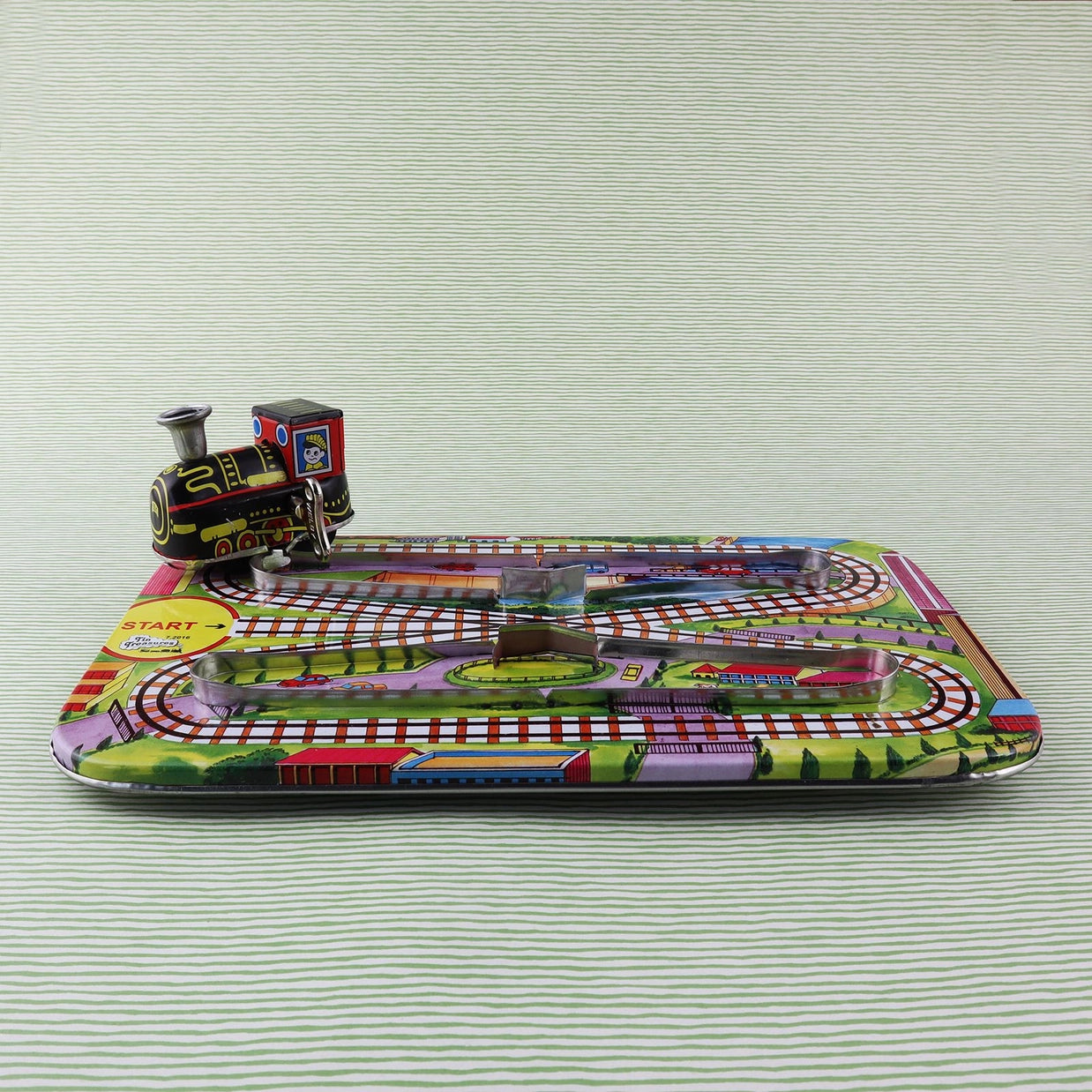 German Tin Train Toy with Tin Track Plate