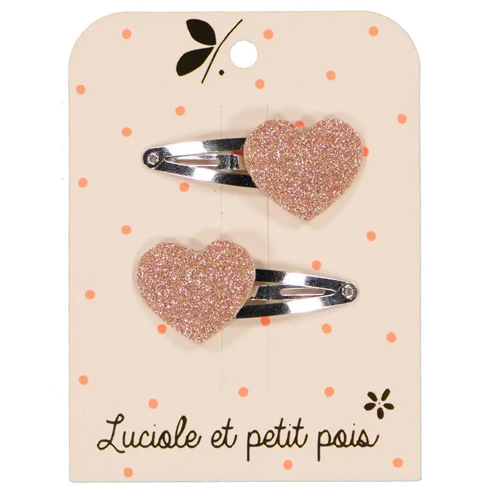Pink Heart Hair Clips - Glitter