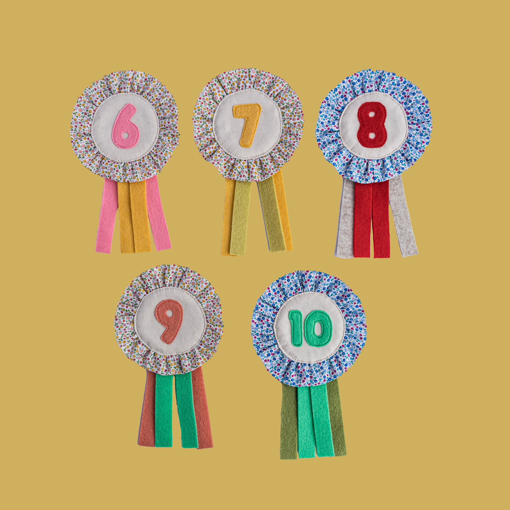 Exclusive Handmade Wool Felt Birthday Badges- Liberty Print Florals