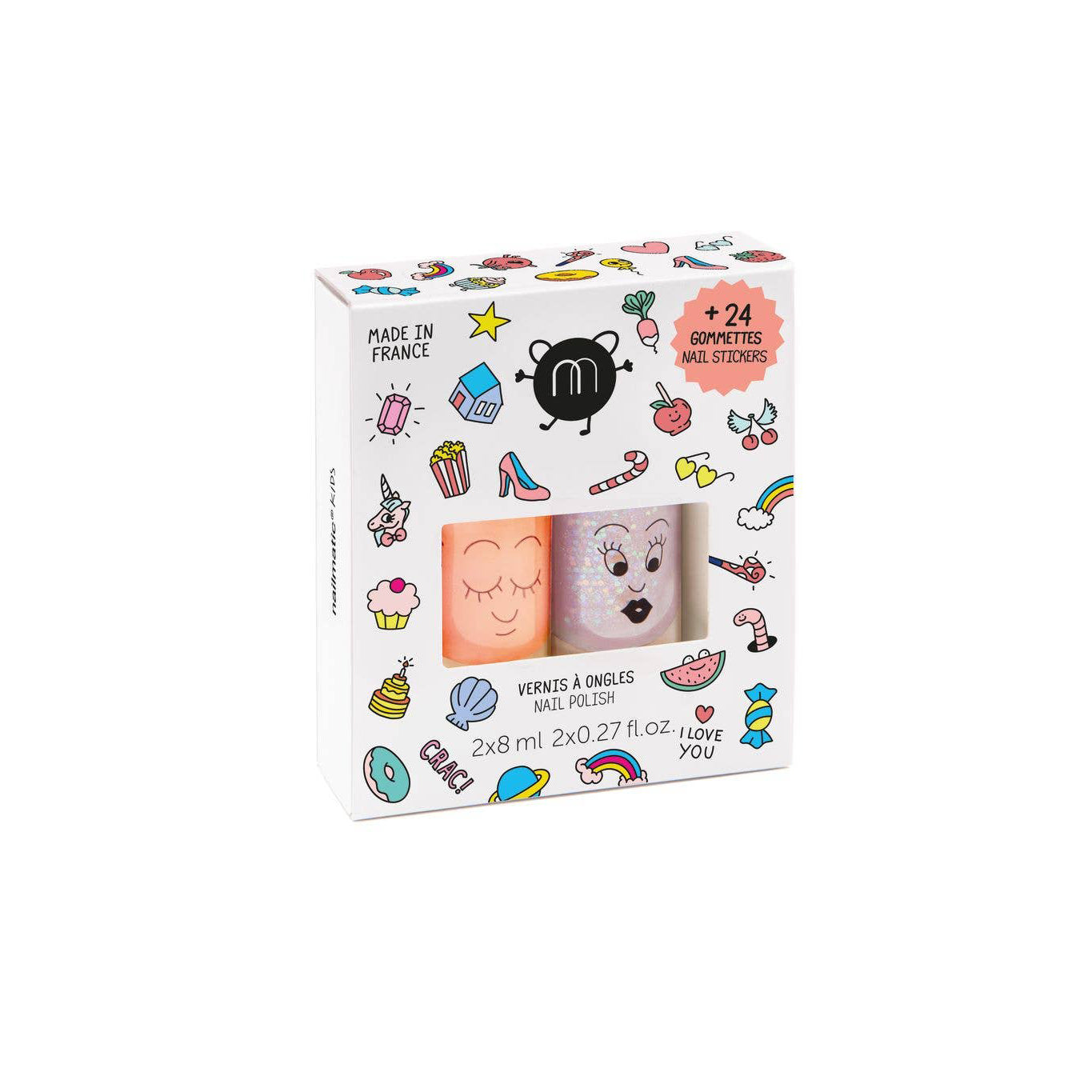 NEW! Nailmatic Kids Nail Polish Set of 2 with Stickers Crac
