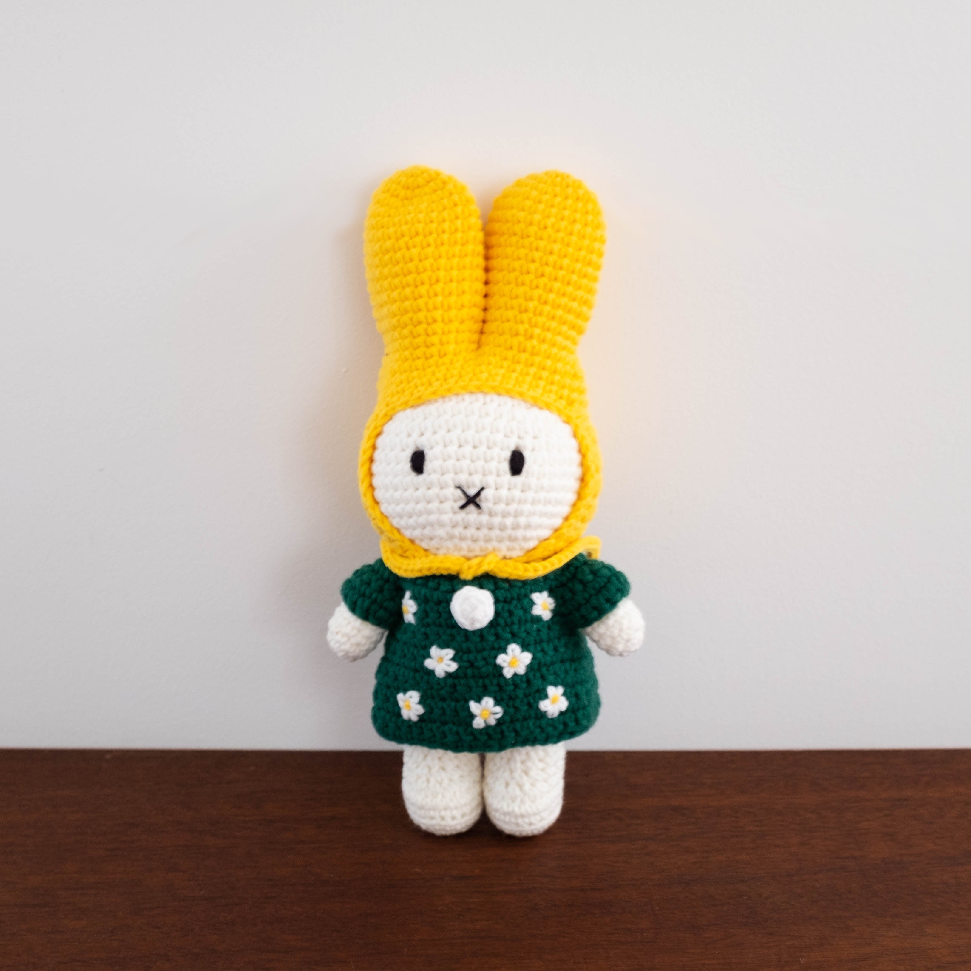 NEW Miffy Handmade Crochet Doll- Yellow Hat with Green Dress